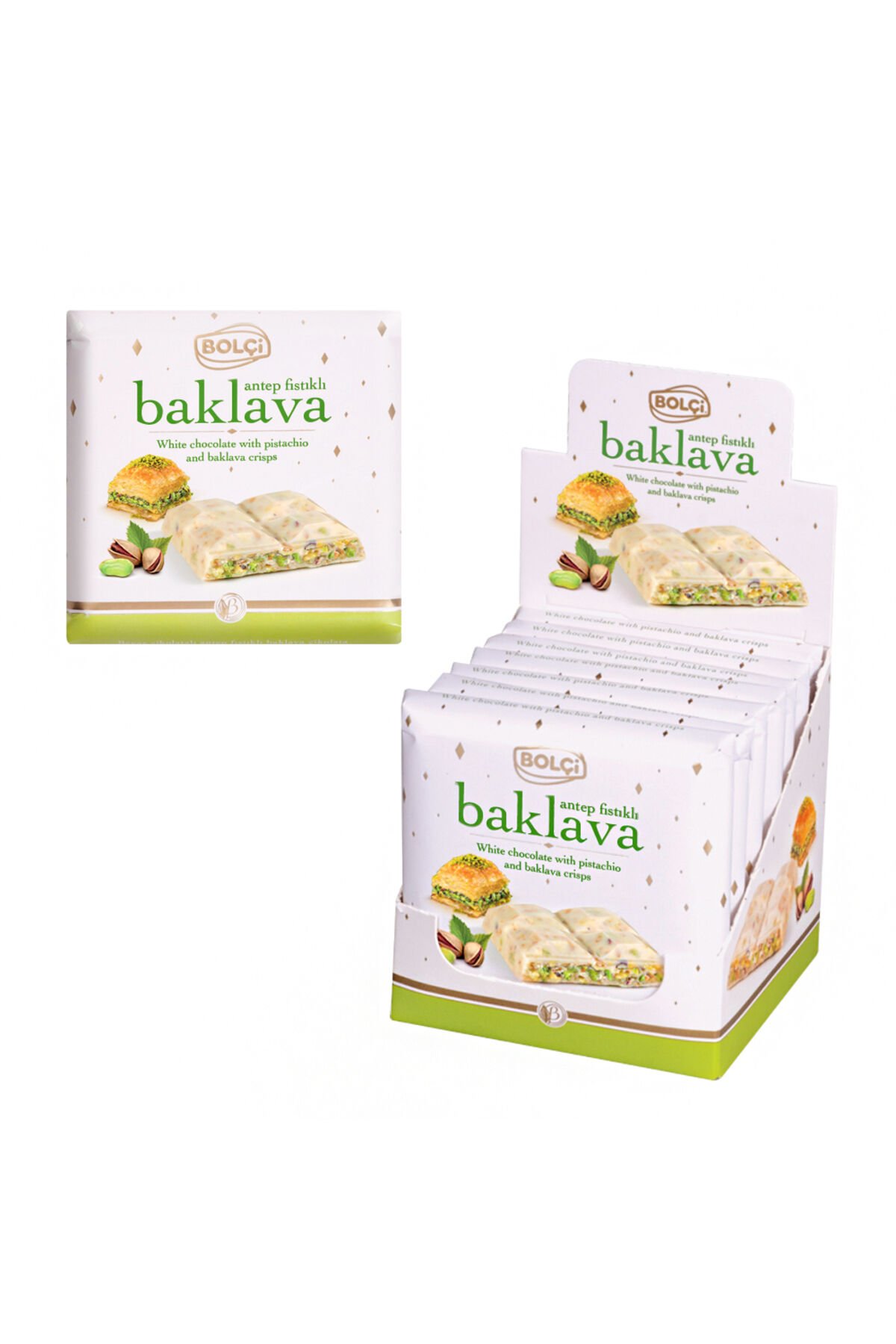 ANTEP FISTIKLI BAKLAVA PARÇACIKLI BEYAZ TABLET ÇİKOLATA 70 GR x 7 adet