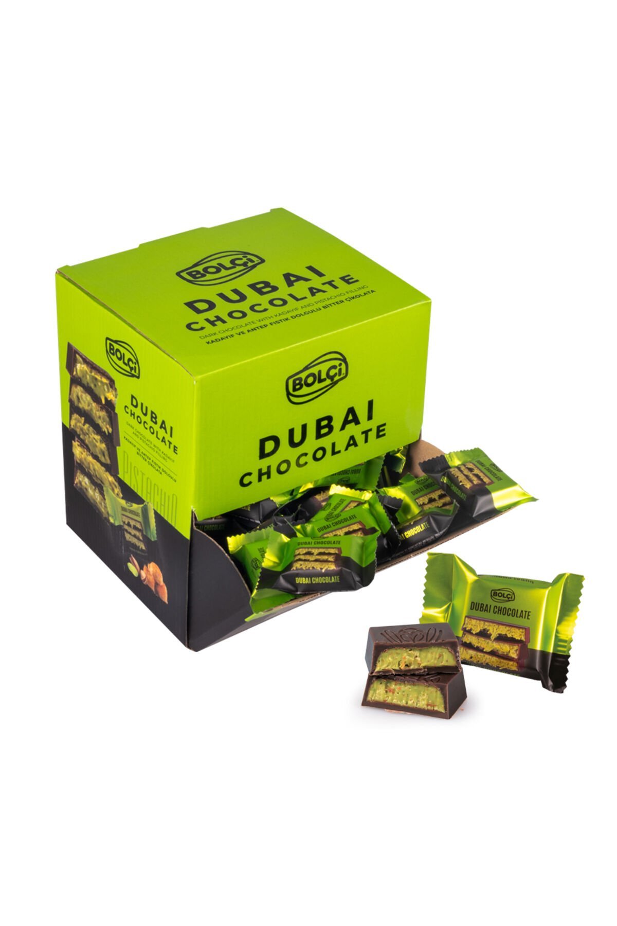 DUBAİ ÇİK. FISTIKLI KADAYIF DOLGULU BİTTER KARE FLOW. ÇİKOLATA 16g x 10 adet