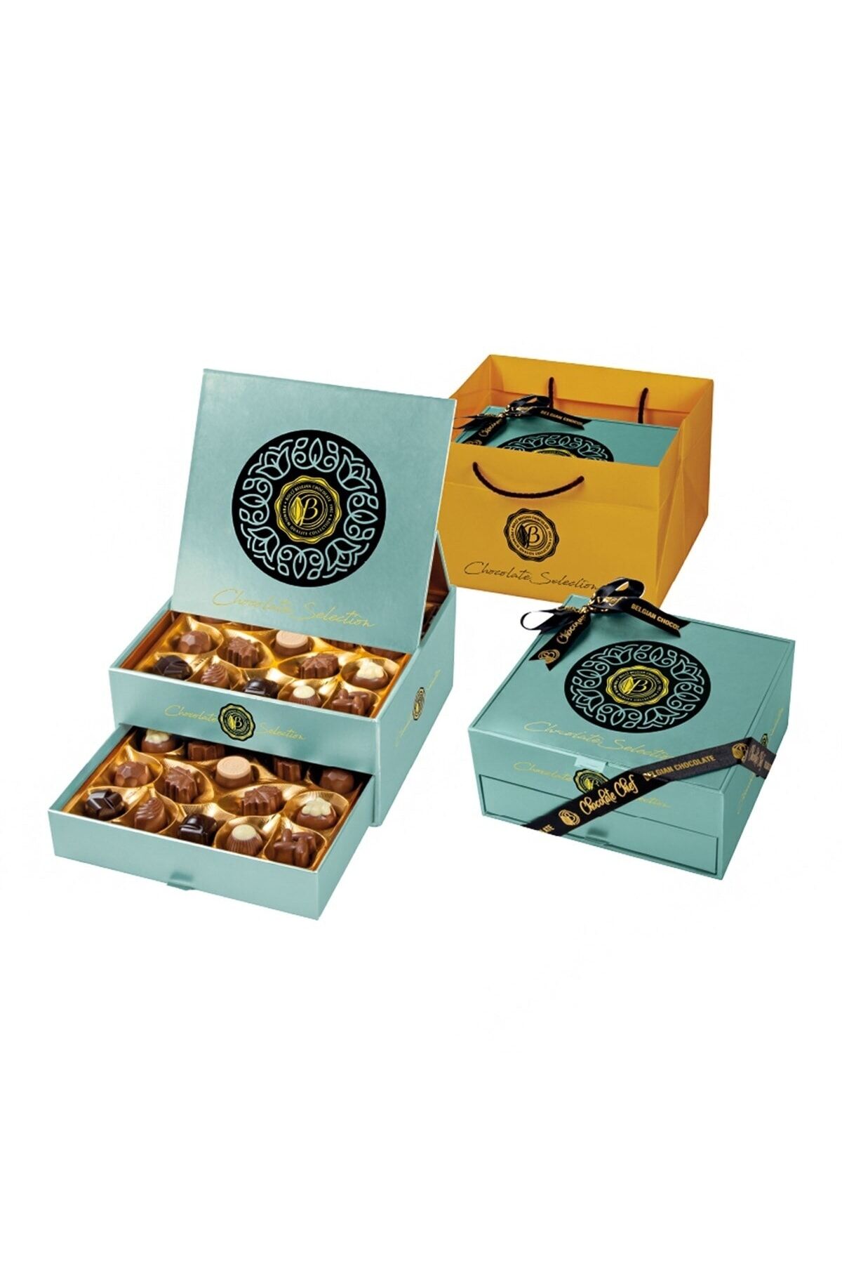 BOLÇİ CHOCOLATE SELECTİON ÇEKMECELİ KUTU TURKUAZ 460 GR.