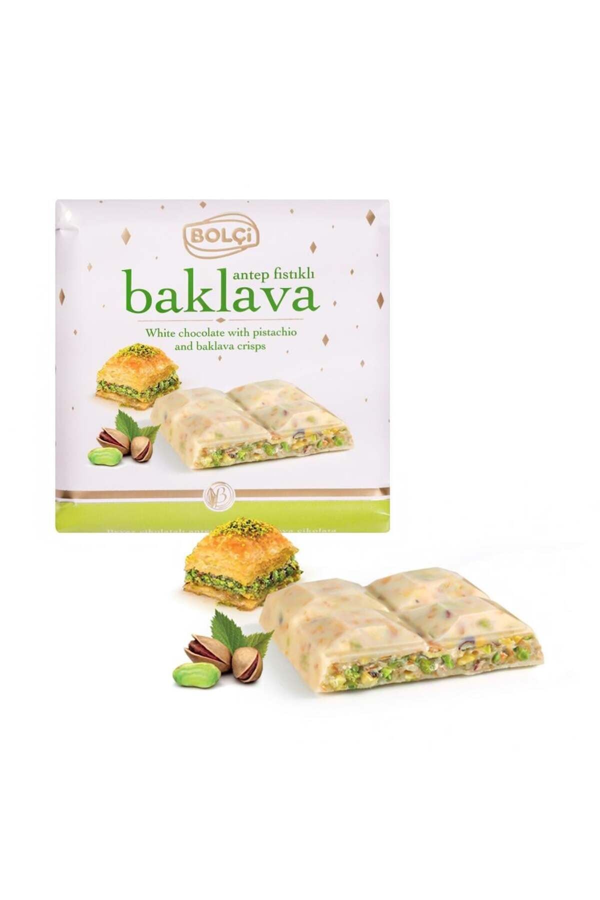 Antep Fıstıklı Baklava Parçacıklı Beyaz Tablet Çikolata 70g