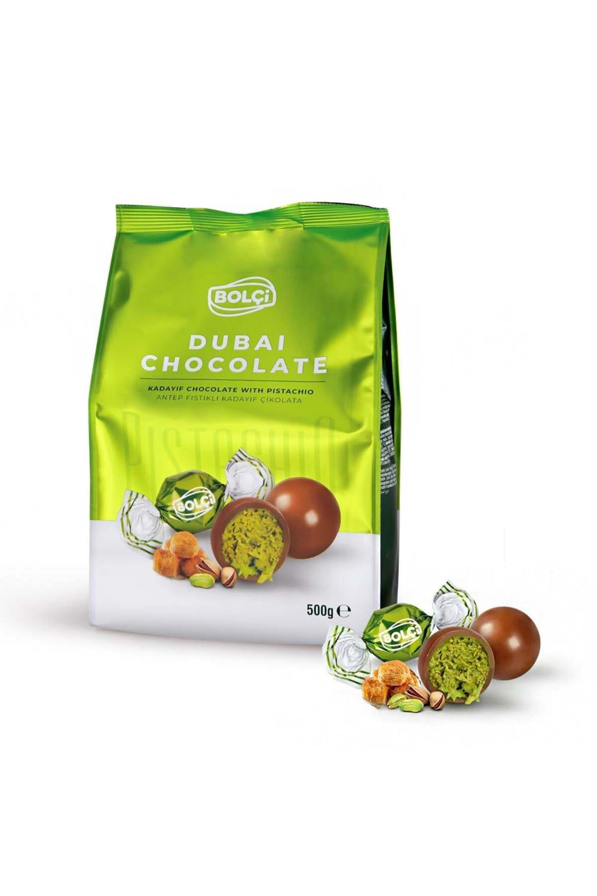 Dubai Çikolatası Fıstıklı Kadayıf Dolgulu Sütlü Top Çikolata 500 g