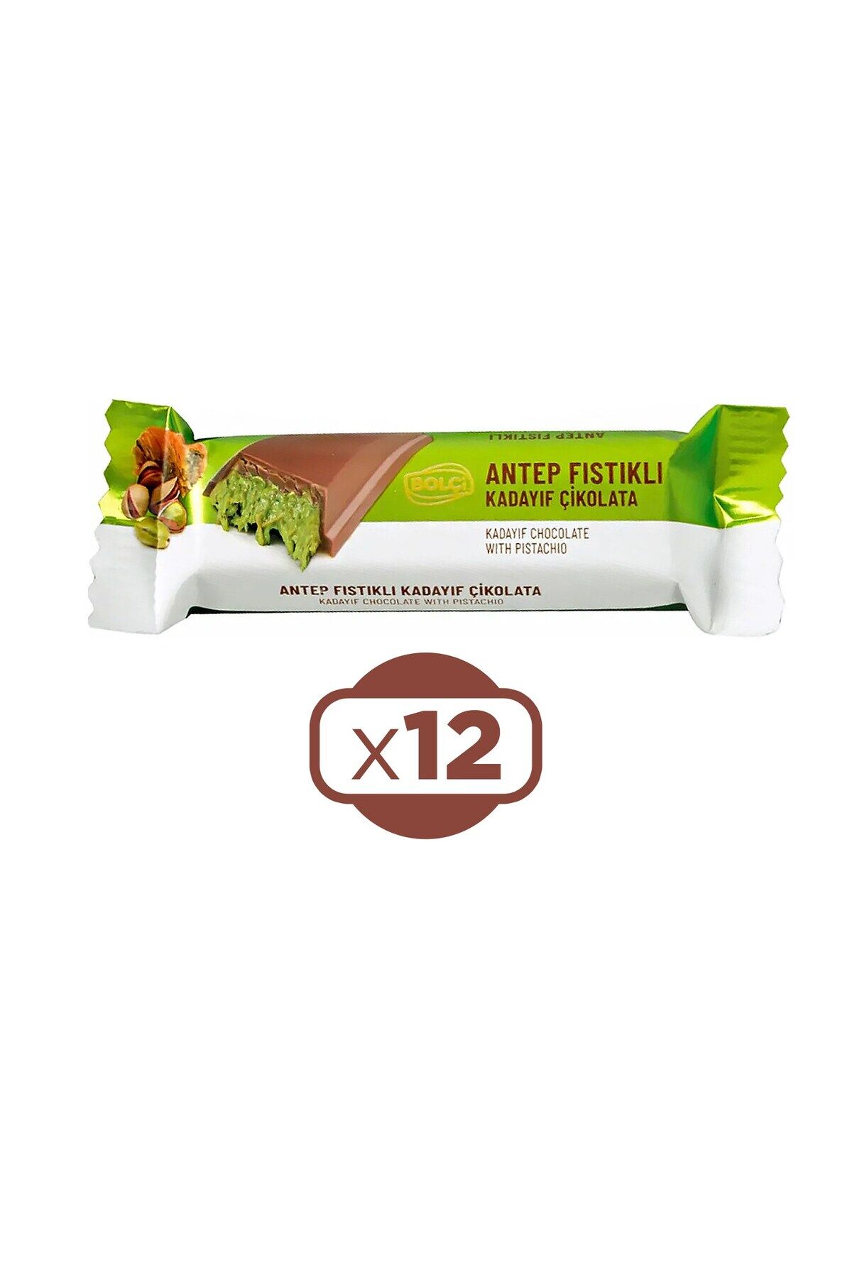 Fıstıklı Kadayıf Dolgulu Sütlü Dubai Çikolatası 30 Gr Bar x 12 Adet
