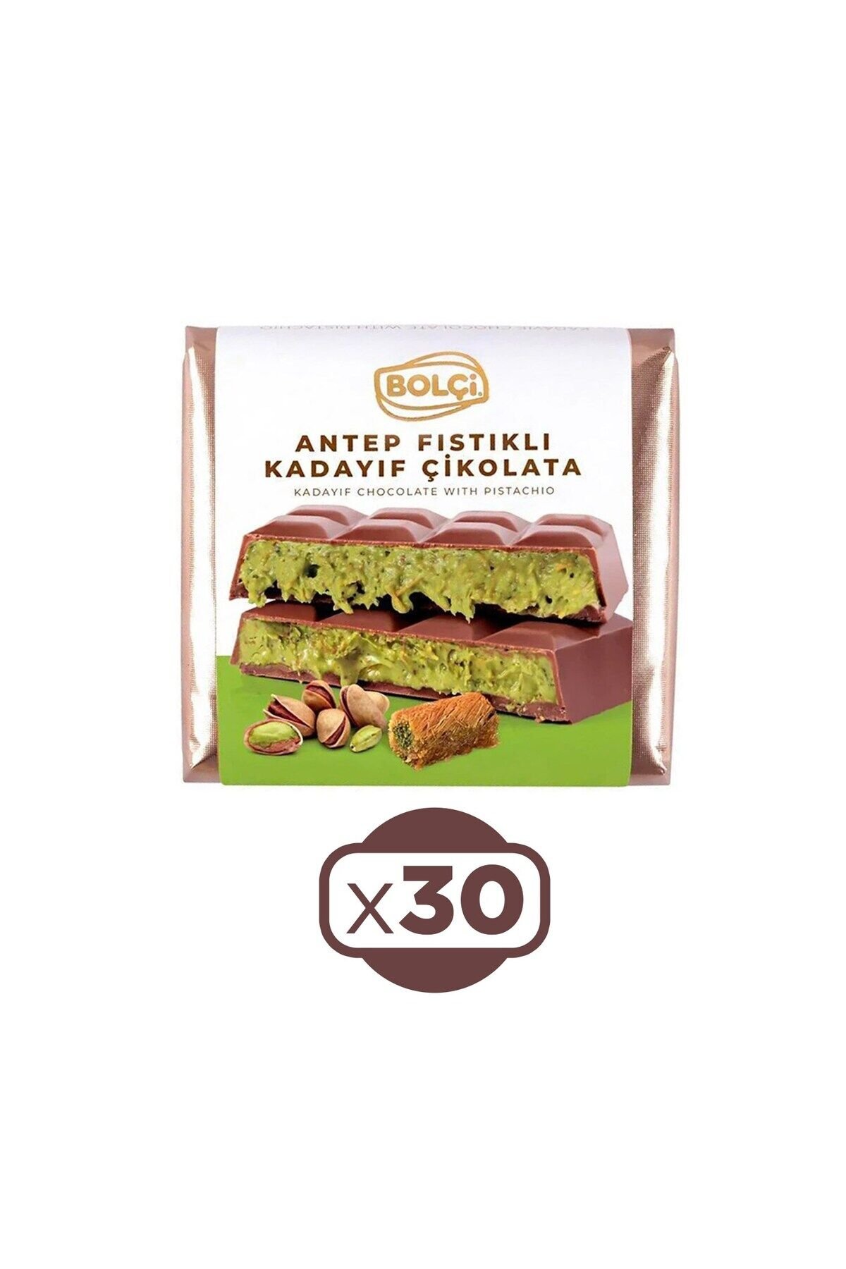 Fıstıklı Kadayıf Dolgulu Sütlü Dubai Çikolatası 100 Gr x 30 Adet