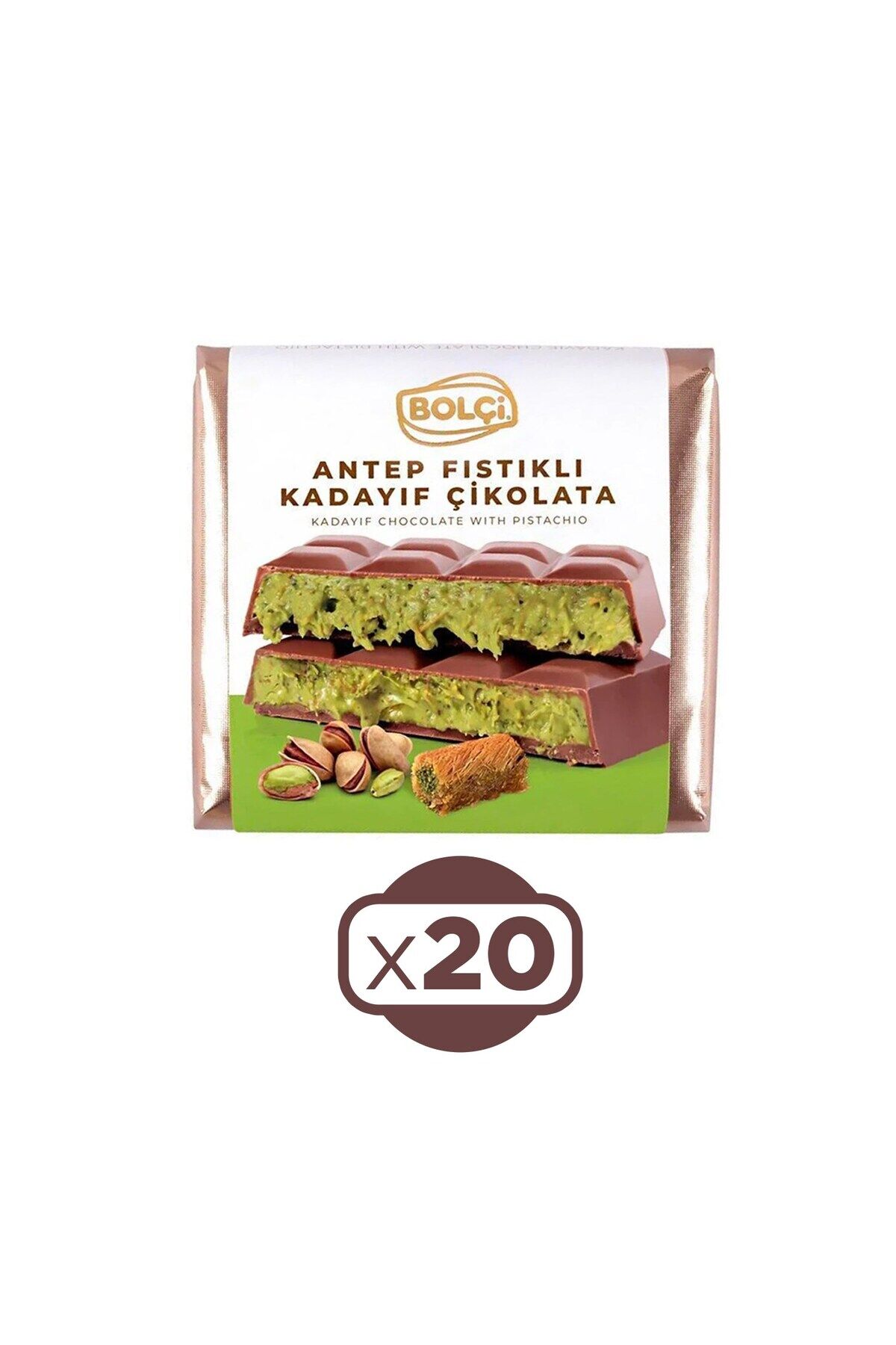 Fıstıklı Kadayıf Dolgulu Sütlü Dubai Çikolatası 100 Gr x 20 Adet