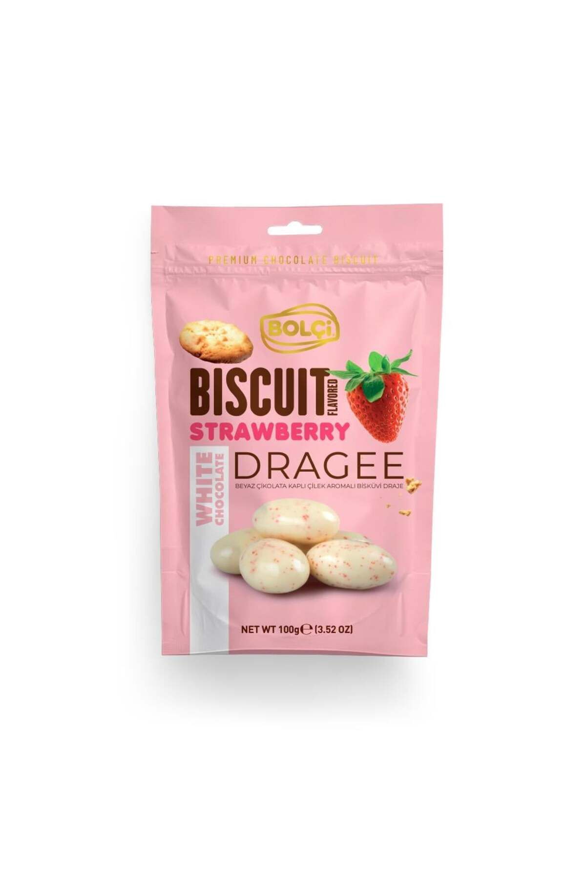 Beyaz Çikolata Kaplı Çilek Aromalı Bisküvi 100g
