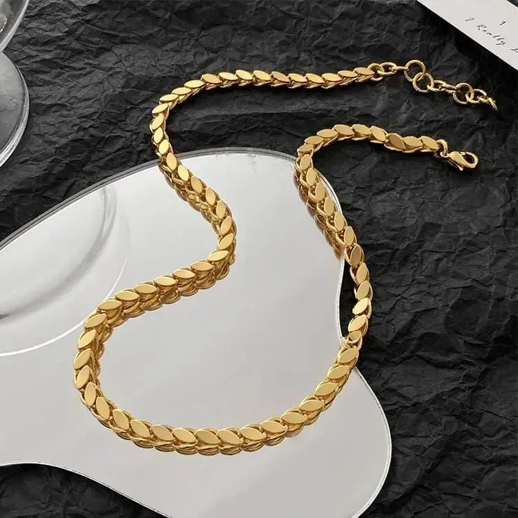 Çelik Arpa Zincir 45cm Koyu Renk Küçük Pullu // KOLYE-1123