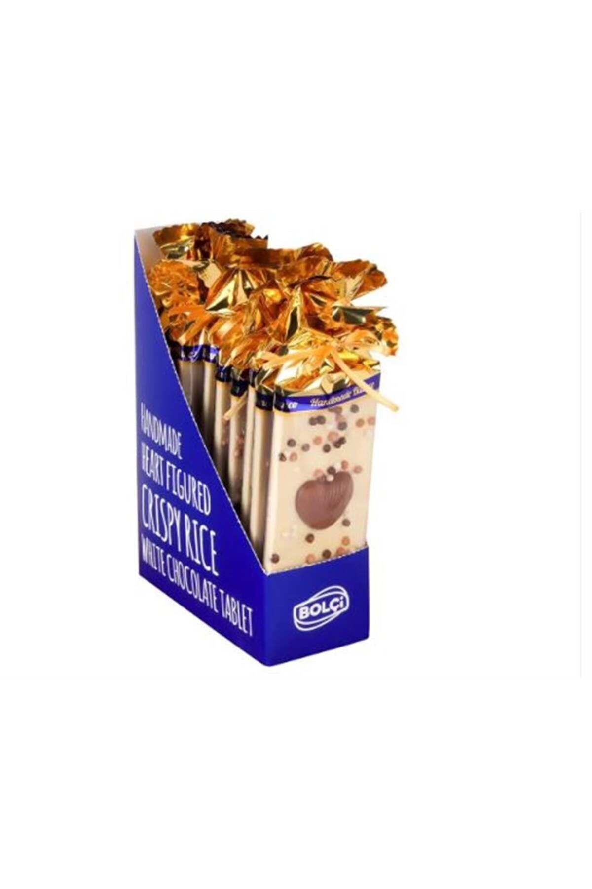 Kalp Desenli - Pirinç Patlaklı Beyaz Tablet Çikolata 60g